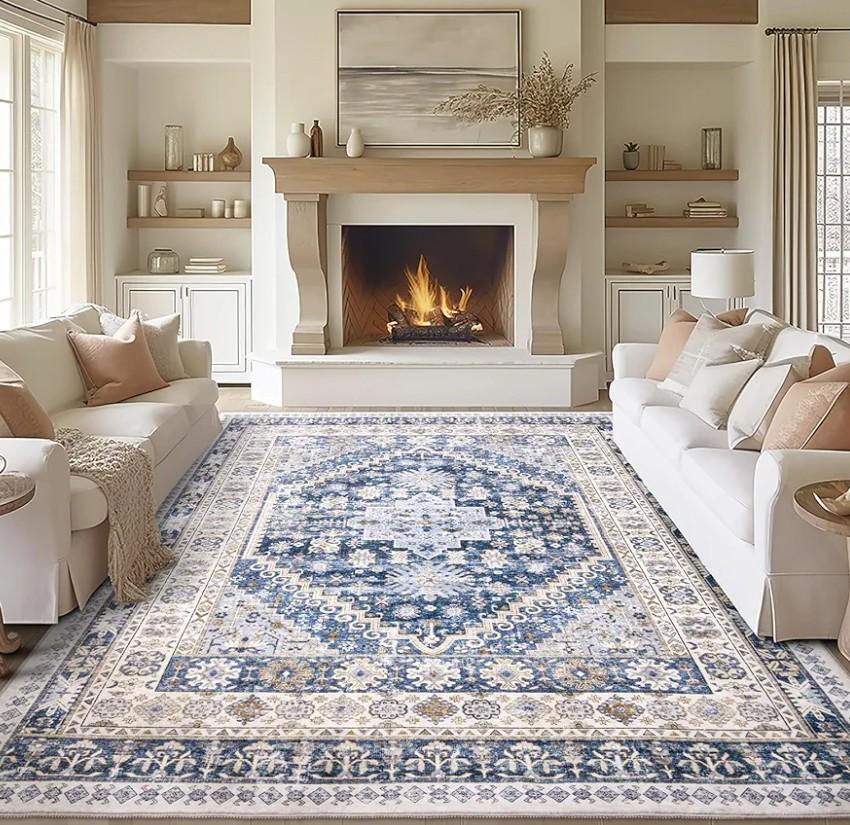 zesthome 9x12 Area Rugs,Stain Resistant Washable Rug,Ultra-Thin Rugs for Living Room,Bedroom,Non-Slip Backing Home Decor Large Area Rug (Blue/Beige,9'x12') zesthome 9x12 Area Rugs,Stain Resistant Washable Rug,Ultra-Thin Rugs for Living Room,Bedroom,Non-Slip Backing Home Decor Large Area Rug (Blue/Beige,9'x12')