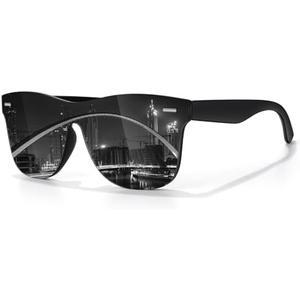 LINVO Trendy Polarized Mirrored Sunglasses Men Womens, Flat One Piece Reflective Shades for Driving Fishing UV400 Protection