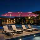 15ft Large Patio Umbrella with Solar Lights and Base, Double-Sided Outdoor Rectangle Umbrella with 48 LED Lights, Market Table Umbrellas with UV Resistant Canopy