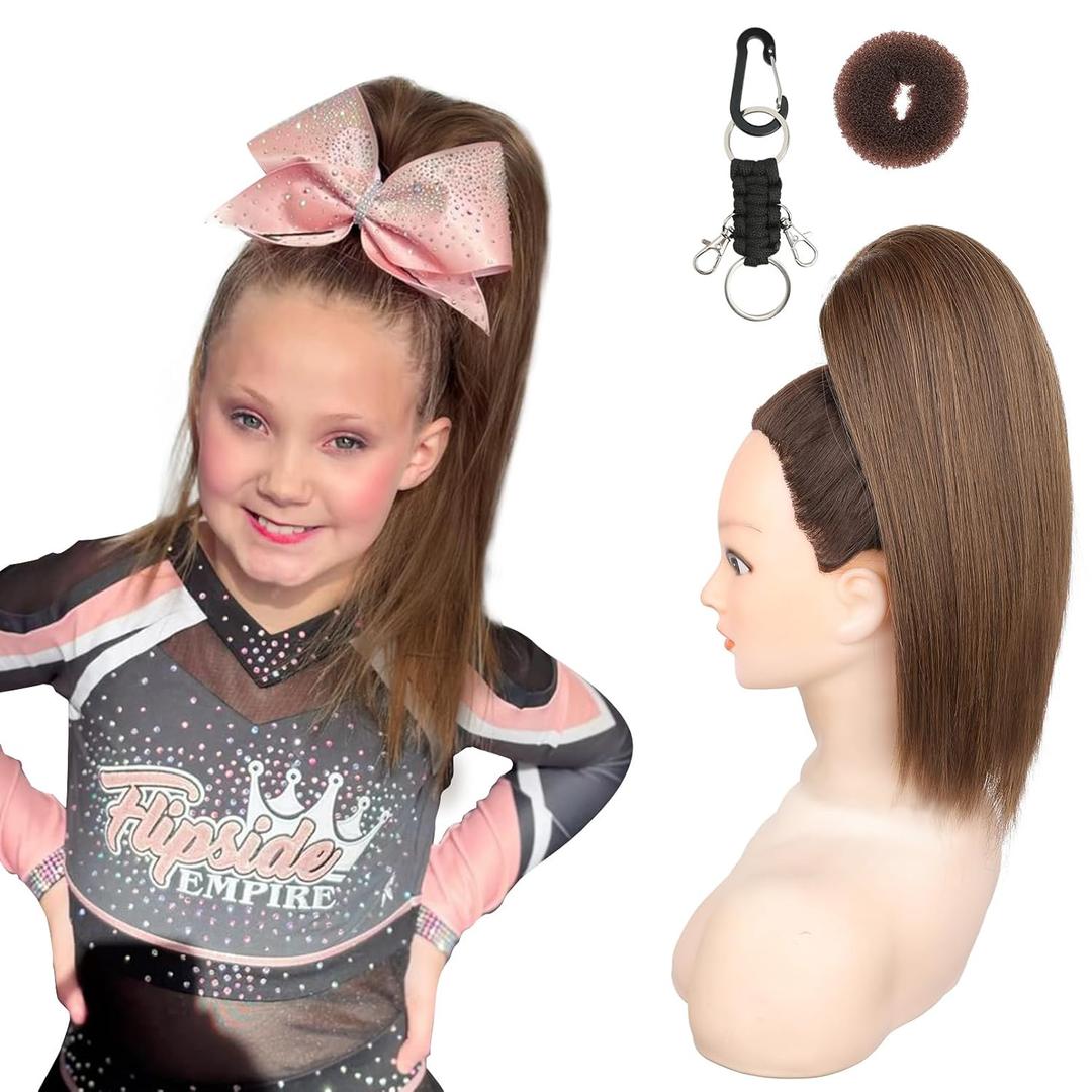 SEIKEA Cheer Ponytail Hair Piece, 14" Straight Cheerleader Hairpiece Ponytail Extension for Cheer Competitions, Dance, Costume, Dress up, Soft Natural Look for Girls Teens Mocha Melt