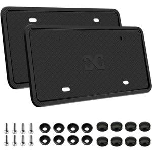 XCLPF Silicone Black License Plate Frame Covers 2 Pack- Front and Back Car Plate Bracket Holders. Rust-Proof, Rattle-Proof, Weather-Proof (Black)