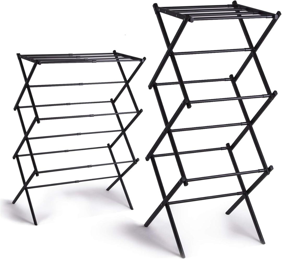 BINO 3-Tier Collapsible Drying Racks | Black | Laundry Foldable Rack | Air Drying & Hanging | Foldable Portable Indoor & Outdoor | Space Saving Clothes Dryer Stand