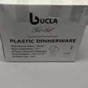 bUCLA 350PCS White and Gold Plastic Plates - Gold Disposable Dinnerware for Include 50 Dinner/Dessert Plates, 50 Forks, 50 Knives, 50 Spoons, 50 Cups & 50 Napkins for Party & Thanksgiving