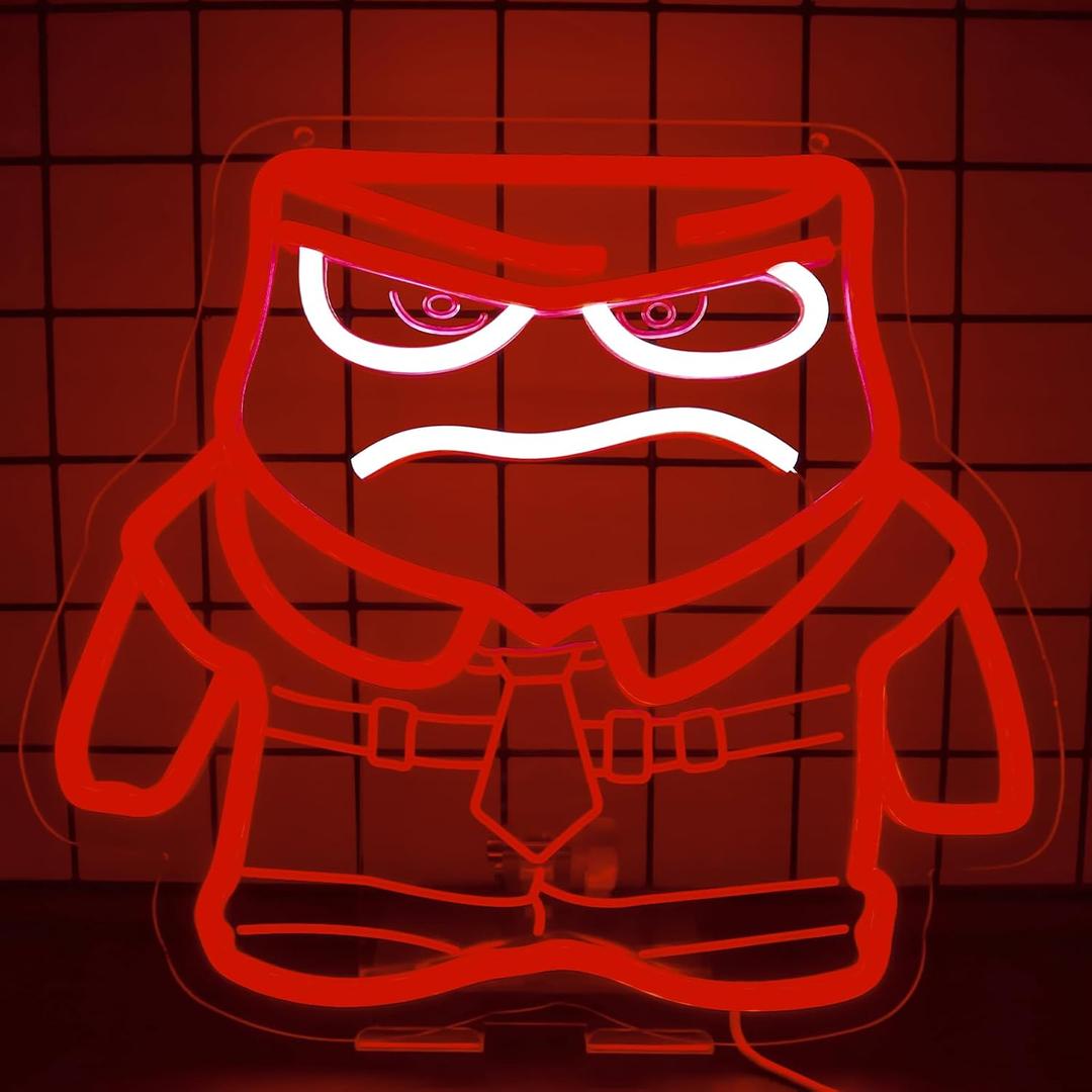 Cartoon Anime Neon Sign for Wall Decor Dimmable Cartoon Anger Neon Light Sign, LED Anger Neon Light for Bedroom Birthday Christmas Party Gifts10.9 * 12.2Inch