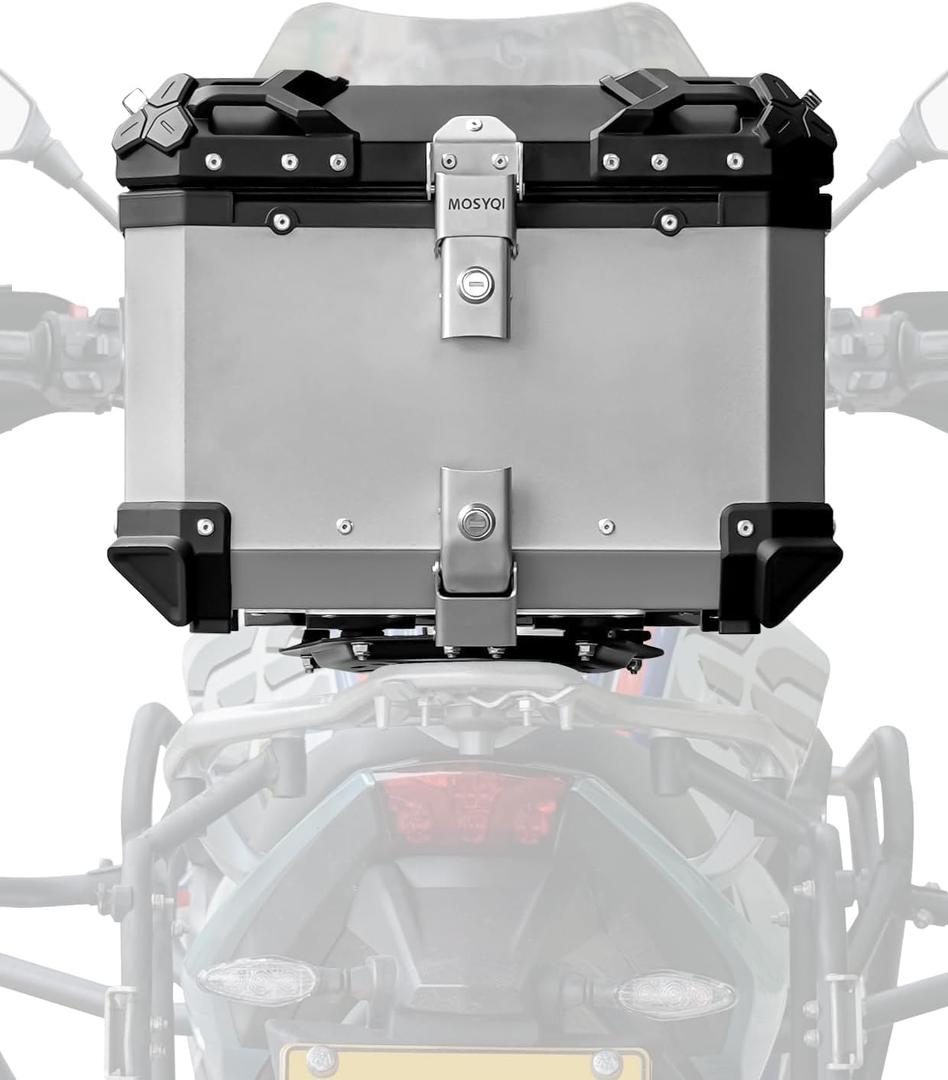 Motorcycle Trunk 55L, Motorcycle Top Case Box Helmet Luggage Top Bag Storage Carrier Case, Waterproof Aluminum Handle Tail Box with Security Lock