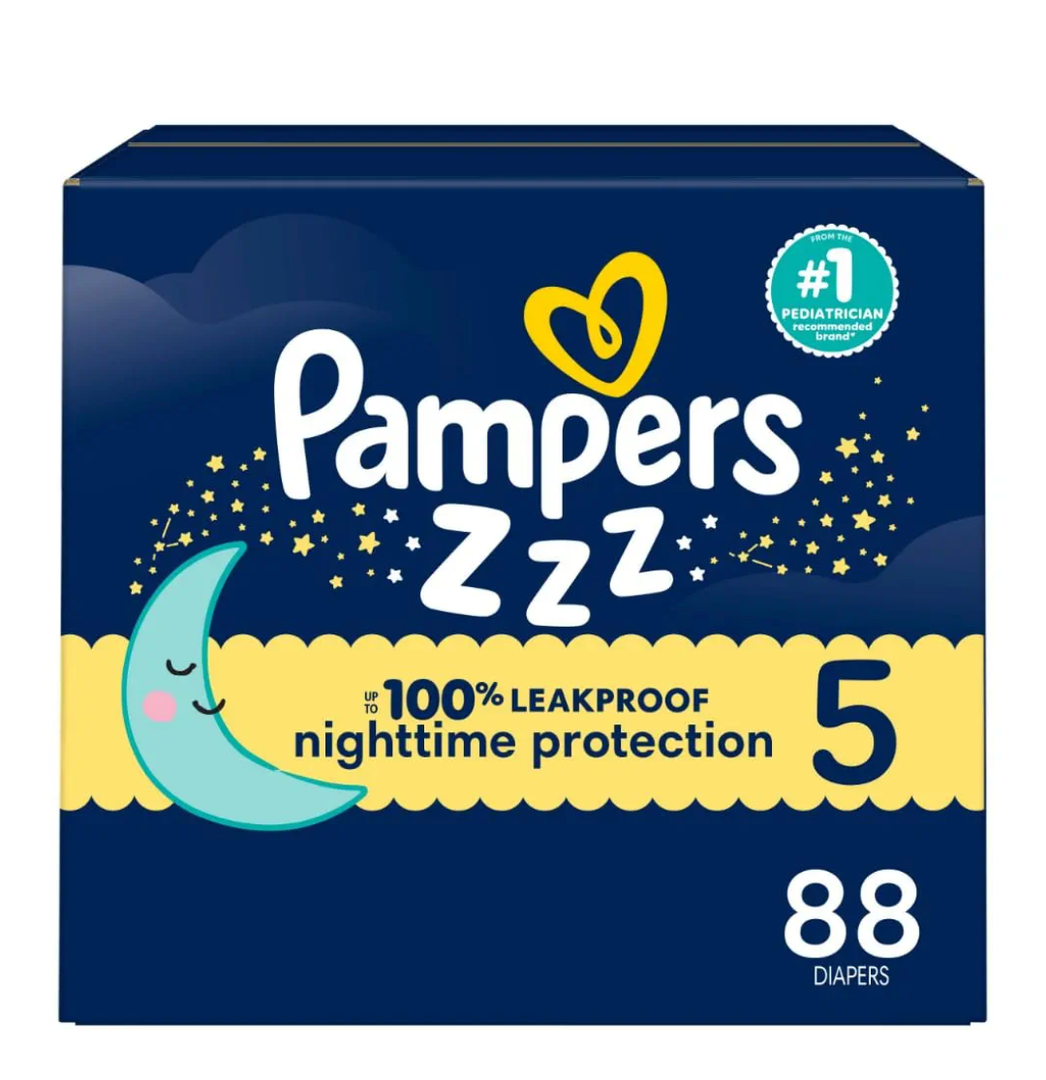 Pampers Overnight Diapers - Swaddlers Overnights - Size 5, 88 Count, Disposable Baby Diaper, Night Time Leak and Skin Protection