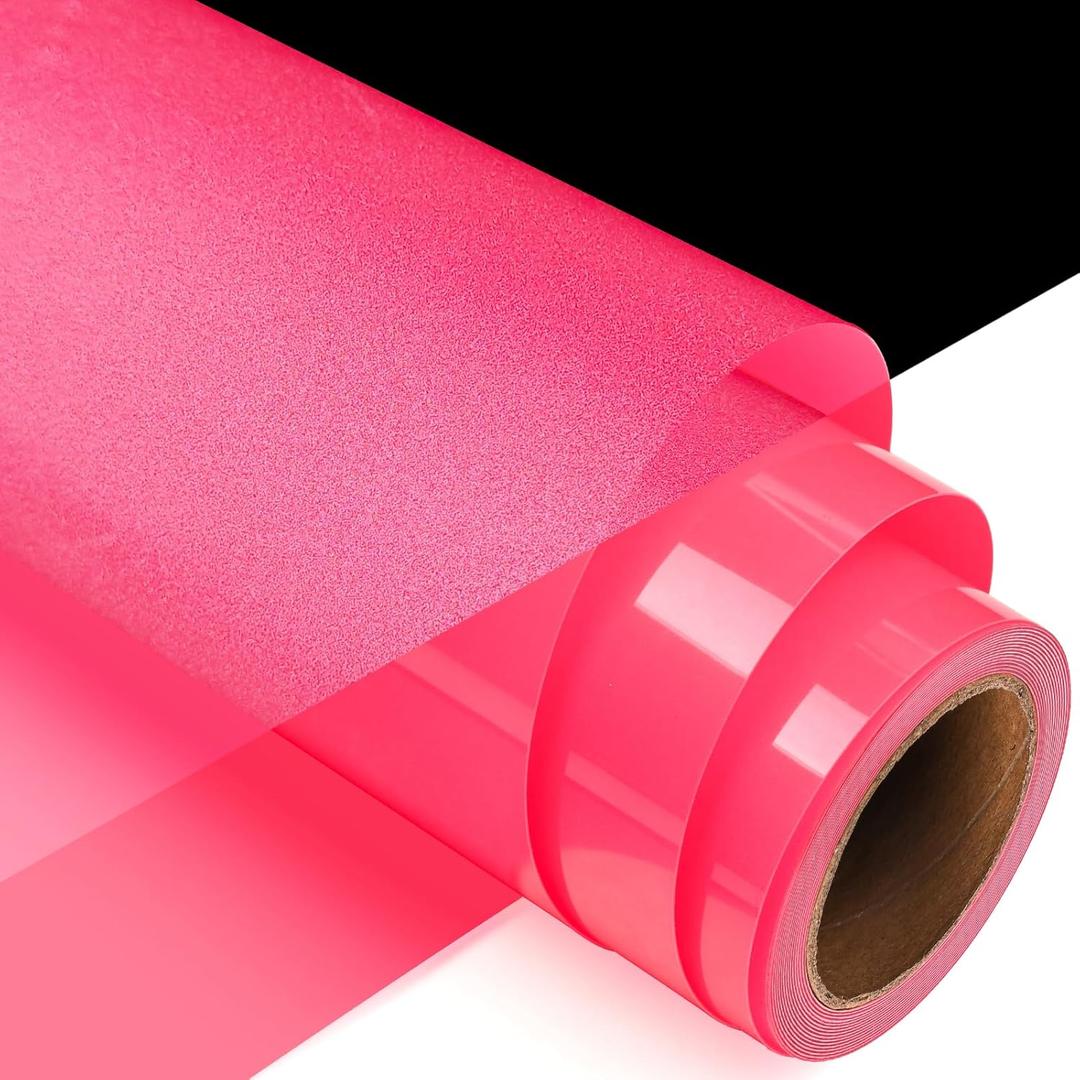 GIRAFVYINL Hot Pink Reflective Iron on Vinyl, Reflective HTV Pink Neon Heat Transfer Vinyl for DIY T-Shirts, Fabric, 12" x 7ft
