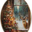 KVEKVE Vintage Winter Oval Framed Wall Art, Winter Rustic Farmhouse Decor,Farmhouse Xmas Cozy Snowy Hanging Canvas Prints Birthday Gifts For Women,Housewarming Gifts,Bedroom Living Room