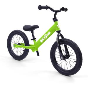 Bicystar 14 Inch Balance Bike for Kids 3-6 Year Old, No Pedals, Air Rubber Tires, Adjustable Height, Pedalless Bicycle for Boys, Girls, Green