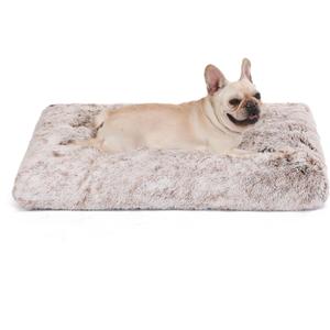 Bedfolks Plush Waterproof Dog Crate Bed, Faux Fur Kennel Pad, 35"x23", Brown