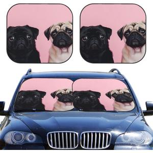 Light Pink Cute Pug Dogs 2-Piece Car Windshield Sun Shade Foldable Front Window Sunshades Blocks UV Rays and Keeps Your Vehicle Cool for Most Sedans SUV Truck, Medium
