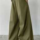 OYOANGLE Men's Baggy Dress Pants Wide Leg Pleated Loose Work Trousers (Green, L)