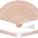 Sepwedd 50 Set Sandalwood Fan Wooden Hand Fan Baby Shower Party Favors with Organza Bags and Tassels Wooden Folding Fan