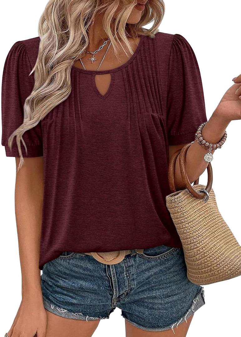 KISSMODA 2026 Womens Short Sleeves V Neck Floral Summer Tunic Top Woman Boho Tunics Tops, XL