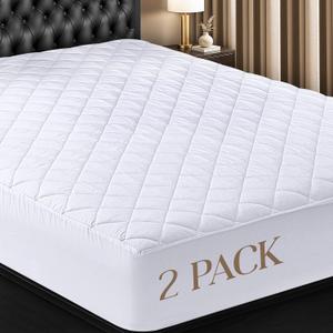 Utopia Bedding 2 Pack Quilted Fitted Mattress Pad, Queen Size, Elastic Fitted Mattress Topper Protector and Cover with Deep Pocket Stretches up to 16 Inches, Machine Washable (White)