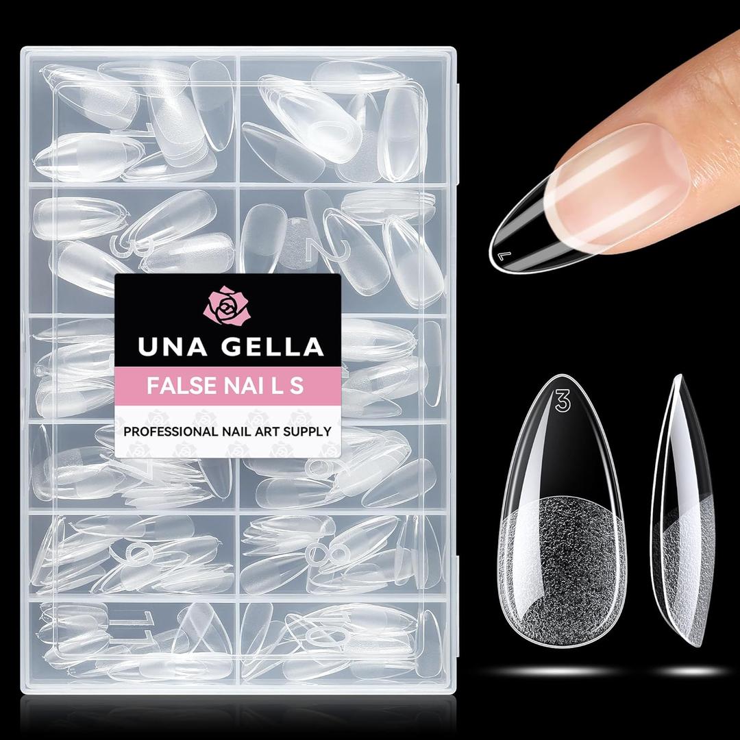 UNA GELLA Almond Nail Tips 216pcs Medium Almond Press on Nails Pre-shape Gel Fake Nails for Full Cover Acrylic French False Nails For Nail Extension, DIY Salon 12 Sizes Gelly Tips,B-Medium Almond