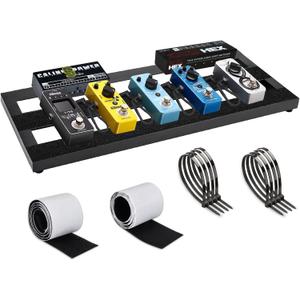 Medium Guitar Pedal Board, 20x8x1.2", Aluminum Alloy Black Effects Pedal Board with Adhesive Hookside Tape