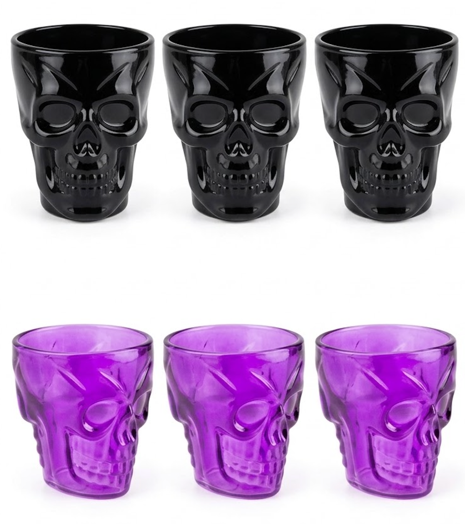 Skull Shot Glasses. Purple & Black. 6ct