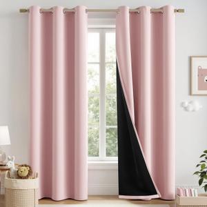 MIULEE Baby Pink 100% Blackout Curtains for Girls Bedroom 72 Inch Long, 2 Thick Layers Thermal Insulated Nursery Black Out Window Curtains with Black Liner, Noise Reducing Living Room Drapes 2 Panels