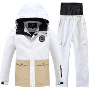 Kid Jacket and Snow Pant Set Boy Winter Snowboard Suit Girls Waterproof Ski Coat (6-7 Years, Khaki)