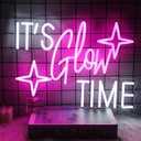 It's Glow Time Neon Sign Party Decorations Pink White Letter Neon Light Star LED Sign for Wall Celebrate Party Neon Signs for Bedroom Thanksgiving Christmas New Year Bar Decor Girl Gifts