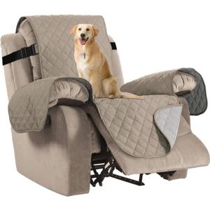 H.VERSAILTEX Reversible Quilted Recliner Covers Recliner Chair Cover Water Resistant Furniture Protector Washable Couch Cover with Elastic Straps for Kids, Pets (Recliner, Khaki/Beige)