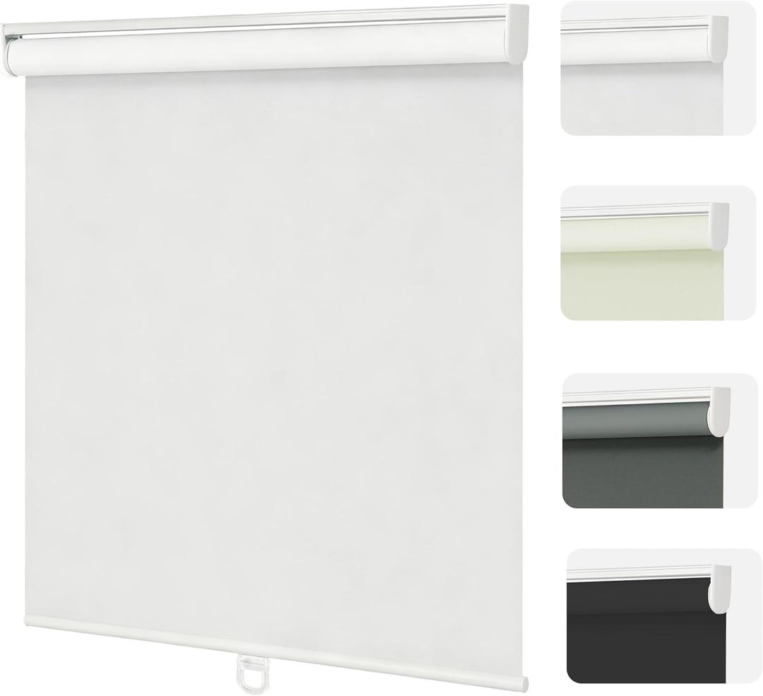 Changshade Blackout Roller Shades Cordless for Windows,100% Room Darkening Window Blinds for Bedroom,Thermal Insulated UV Protection,Easy Install Pull Down Shades for Home,48" w x 72" h,White