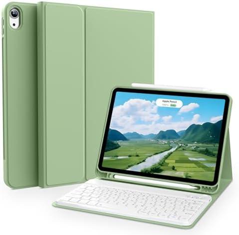 Aoub Case for iPad Air 11-inch M3/M2 2025/2024, iPad Air 5th/4th Generation 10.9 inch 2022/2020, Stand Folio Detachable Wireless Bluetooth Keyboard Cover with Pencil Holder, Light Green