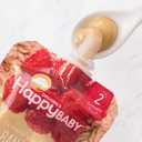 Happy Baby Organics Stage 2 Baby Food Pouches, Gluten Free, Vegan & Healthy Snack, Clearly Crafted Fruit & Veggie Puree, Bananas, Raspberries & Oats, 4 Ounces (Pack of 16) (EXP 04/23/26)