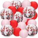 Mudder 20 Pieces Chinese Japanese Paper Lanterns Includes Cherry Flowers Paper Lanterns for Hibachi Birthday Party Asia Home Restaurant Wedding Decor(Red White and Pink,Modern Style)