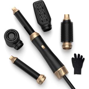5 in 1 Blow Dryer Brush Set with Air Curler Wrap Hair Styler, Negative Ionic Hair Dryer Brush, Detachable Hair Tool for Curling, Volumizer,Straightener,Drying (Black)