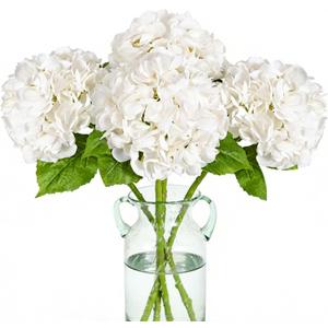Nubry 4Pcs White Hydrangea Artificial Flowers, 22.5In Latex Faux Real Touch Large Hydrangea Flowers with Long Stems & Leaves for Home Office Decor Wedding Party Arrangements(White)