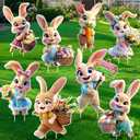 8 PCS Easter Yard Decorations Outdoor, Outside Decoration for Yard, Waterproof Bunny Decorations, Cute 3D Plastic Rabbit Yard Signs with Stakes, Easter Lawn Ornaments for Garden Lawn Patio Home Decor