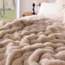 Ultra Soft Cozy Faux Fur Throw Blanket, Fuzzy Plush Thick Bubble Blanket, Oversize Luxury Fluffy Blanket for Couch, Bed, and Living Room, 60x80 Inches, Light Brown