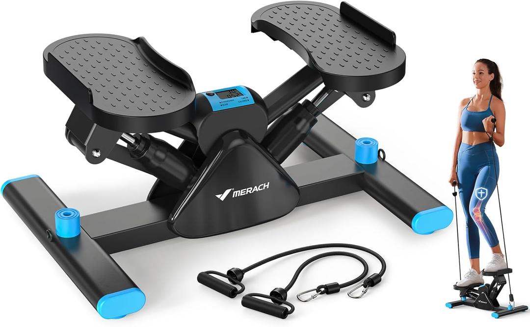 MERACH Mini Stepper for Exercise, Twist Stair Stepper 330LBS Capacity, Stepper Exercise Equipment with Resistance Bands for Full Body Workout at Home