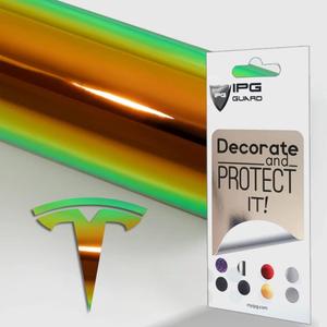 IPG Compatible with Model Y Decal Sticker (8 Logo Set) Overlay Stickers Do it Yourself Stickers Set Personalize Your Tesla (Mirror Green Gold)