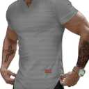 Muscle T Shirts for Men, Men's Waffle Henley Shirts Knit Muscle Fitted T Shirt V Neck Longline Tops Gym Workout Athletic Shirt Tees Grey, XX-Large
