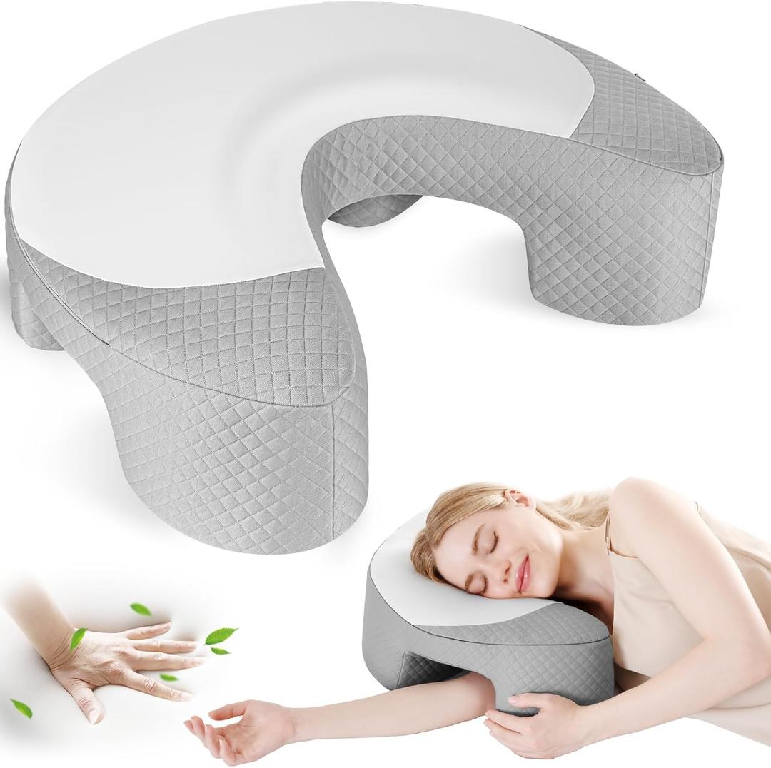 EUHAMS Side Sleeper Pillow - Ergonomic Memory Foam Shoulder Pillow with Arm Holes for Neck,Shoulder & Rotator Cuff Pain Relief-Arm Support Pillows for Adults Ideal for Left & Right Side Sleepers,Grey