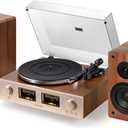 QLEARSOUL HiFire X Vinyl Record Player, Audiophile HiFi Turntables System with 100W Bookshelf Speakers,VU Meter, DSP Preamp, Support 33/45 RPM, RCA LINE in | Out