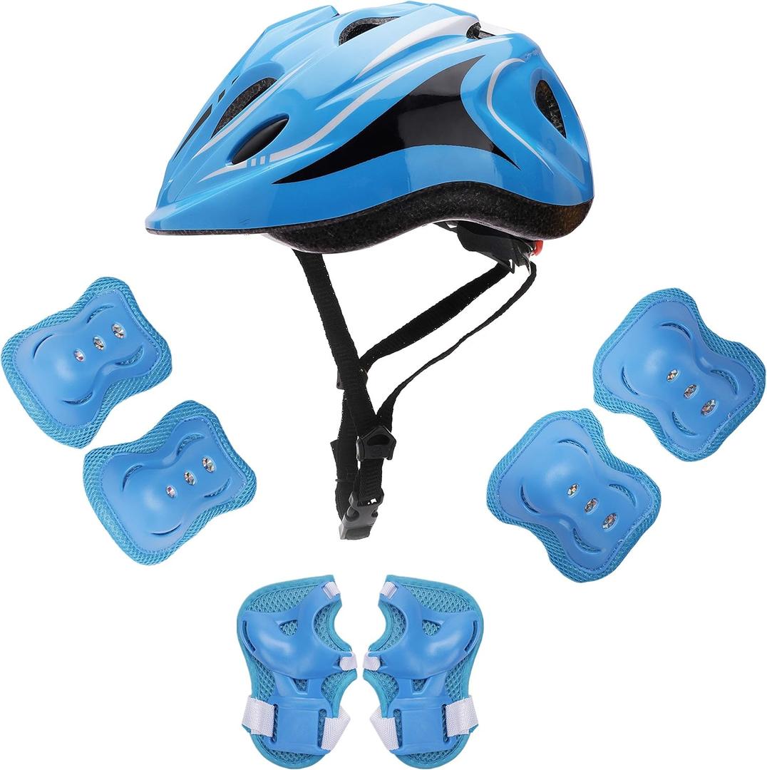 Kids Helmet Knee Elbow Pads Wrist Guard Sport Protective Gear Adjustable Scooter Skateboard Roller Bike Skate Cycling Safety Set for Boy Girl