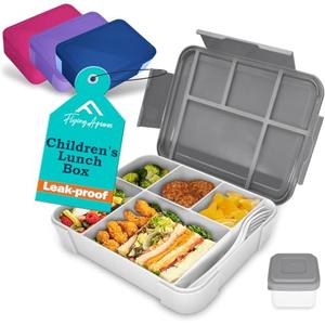 FLYING APSARAS Children's Lunch Box with Compartments, Bento Box Children, Leak-proof Lunch Box for Girls and Boys, Breakfast Box, Cutlery Set, Snack Box, Perfect for School, Nursery & Trips(Grey)