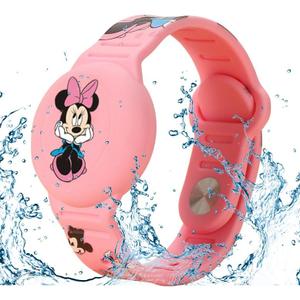 Compatible for Kids Bracelet, Cute Kid Air Tag Wristband Adjustable Hidden Watch Band Air Tag Holder for Apple Air Tag, Soft Silicone Waterproof Air Tag Case for Kids (Pink Minni) (Blue Stitch)