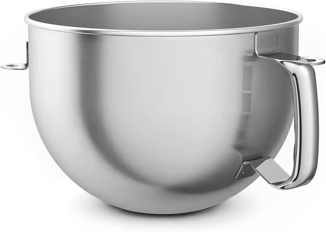 6 Quart Stainless Steel Mixer Bowl, Compatible with KitchenAid Series 5.5-6 QT Lift Stand Mixer, Suitable for KV25, KP26, KB26, Dishwasher Safe, Ergonomic Handle, Heavy Duty, No Residue