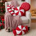 4 Pack Christmas Candy Shaped Pillows Xmas Decorative Cushions Candy Cane Throw Pillows Red White Peppermint Cushion Winter Home Couch Sofa Bedroom Decoration Gift 10-14 Inch