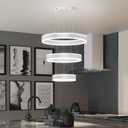 O'NEELDY Modern LED Chandeliers Adjustable Hanging White Pendant Light Fixture 3 Ring Flush Mount Chandeliers for Bedroom, Kitchen, Island Cafe, 16x16x47 Inches