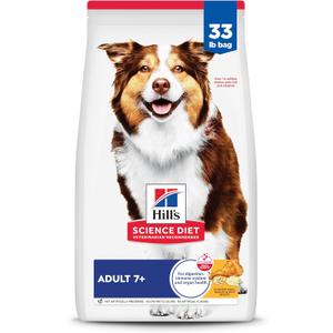 Hill's Science Diet Adult 7+, Senior Adult 7+ Premium Nutrition, Dry Dog Food, Chicken, Brown Rice, & Barley, 33 lb Bag (33 Pound (Pack of 1))(BB: 02/20/2025)