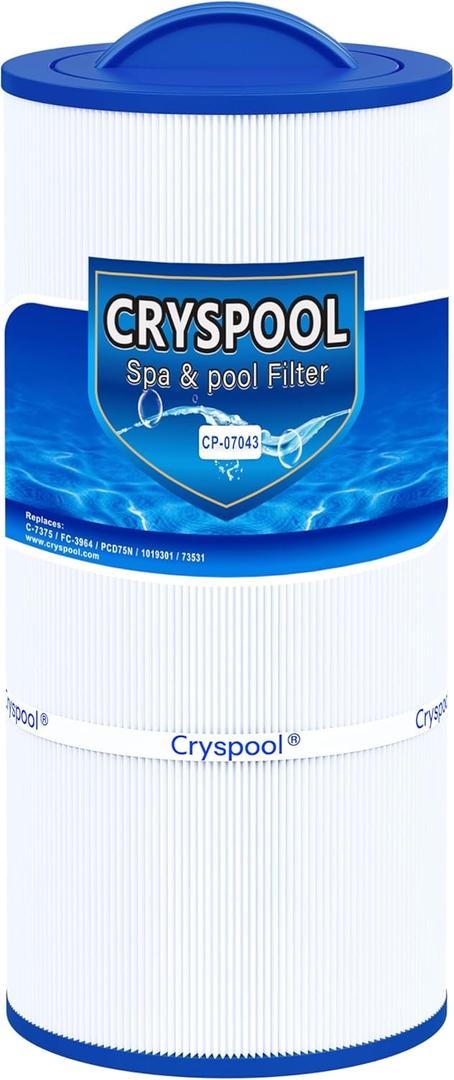 Cryspool 07043 Filter Compatible with Caldera 75, C-7375, 1019301, 73531, PCD75N, FC-3964, 75 Sq. Ft Spa Filter Cartridge, Pack of1 
