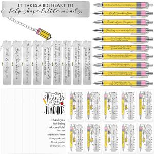 MotiMind 10 Sets Teacher Appreciation Gifts Ballpoint Pens Bookmark with Pencil Pendent Cards Back to School Thank You Teacher Gift, 10 Styles