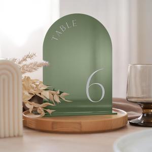 Beautiful Gold Wedding Table Numbers with Stands - Elegant Double Sided 5x7 inch Acrylic Signs Numbered 1-15 - The Perfect Decor for Your Wedding Reception Or Events (Green)