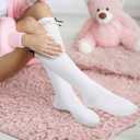 2 x Slouch Socks for Women Long Knee High Socks Women Frilly Lace Ruffle Calf Stacked Boot Sock Scrunch Slouchy Sock (Black, White, Khaki & Beige)